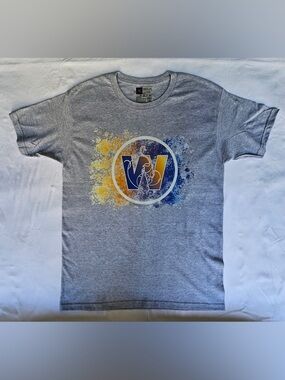 Wright Way Wear Heather Gray Graphic Tee with Yellow & Blue Logo